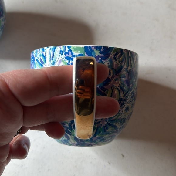 Lilly Pulitzer 12oz Ceramic Mugs Blue Floral Pair of 2 - Picture 11 of 11